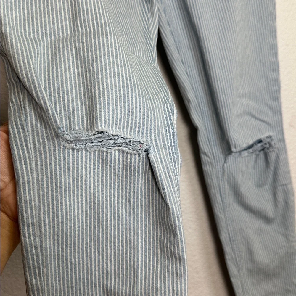 Hollister Crop Blue Stripe Jeans Distressed Womens 28‎ Skinny Denim